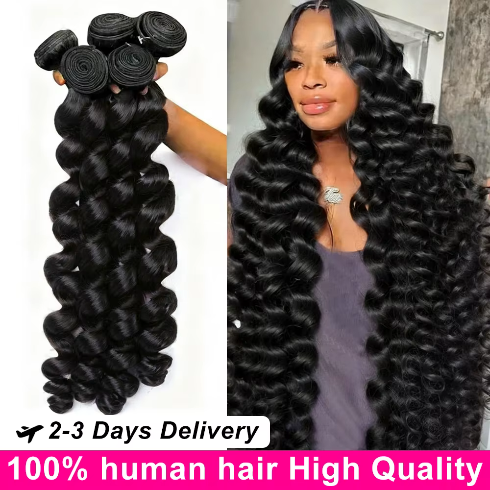 Extensions de cheveux humains brésiliens vierges non traités, ondulés lâches, 30, 32, 40 pouces, 1,