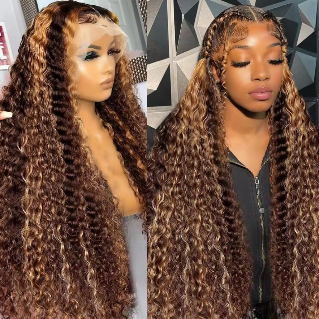 30 36 pouces bouclés mettre en évidence perruque cheveux humains miel blond 13x4 dentelle avant vagu
