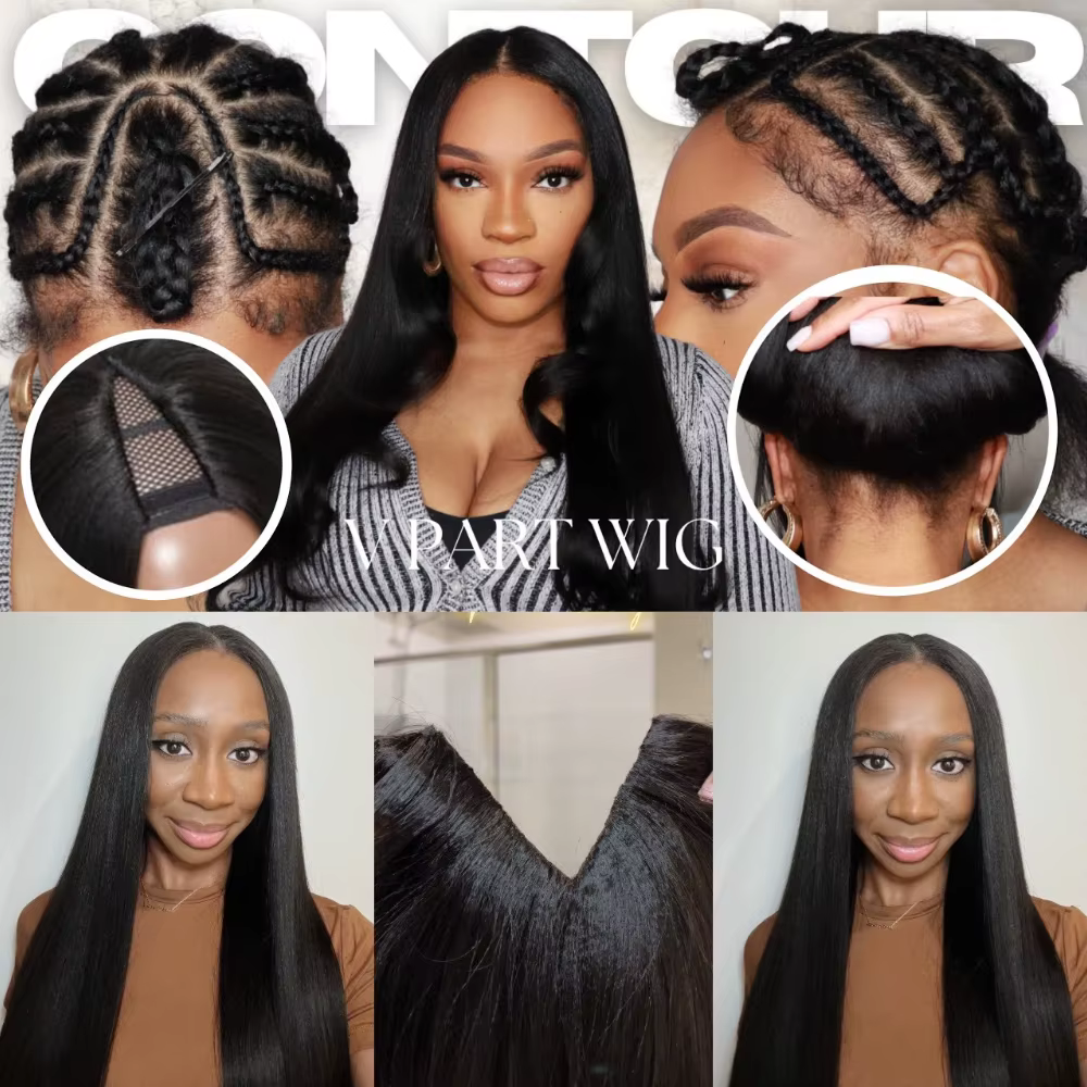 Perruque Yaki Straight V Part UNice 100% cheveux humains avec cordon de serrage