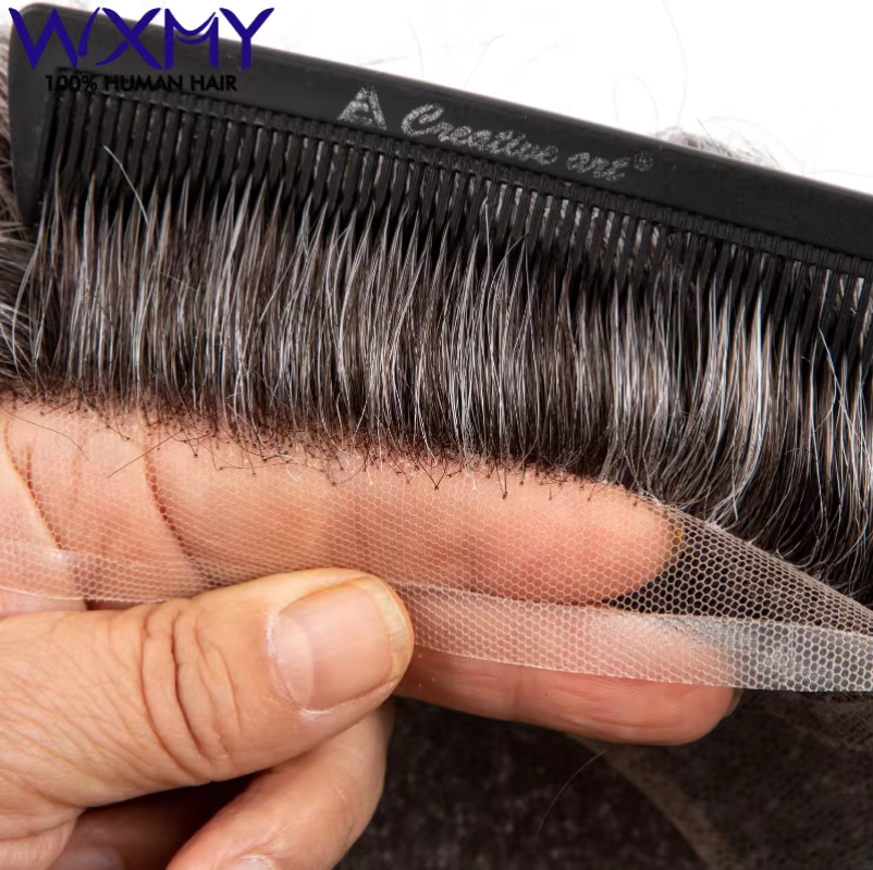 Toupet hommes perruque mâle cheveux prothèse Versalite Mono & Pu avec suisse dentelle avant 100% per