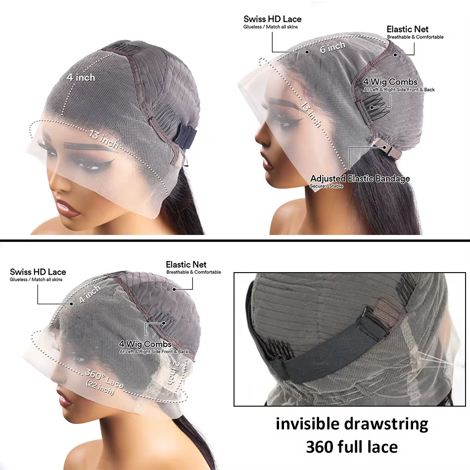 Perruques en cheveux humains ondulés, Perruque 360 Full Lace pré-épilée, Perruque frontale HD Lace 1