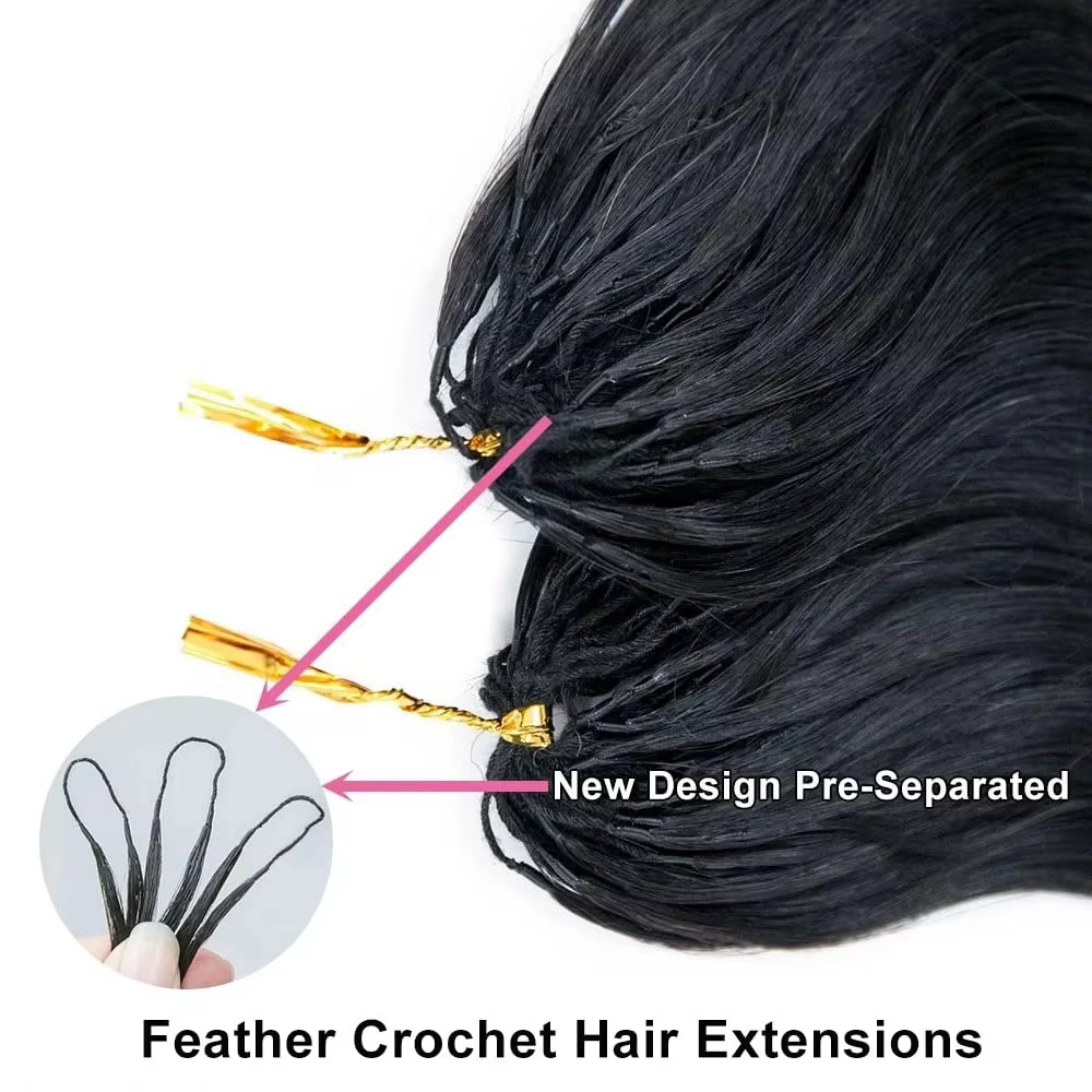 Extensions de cheveux humains au crochet, lisses et ondulées, couleur 1B noir, pré-séparées, sans nœ