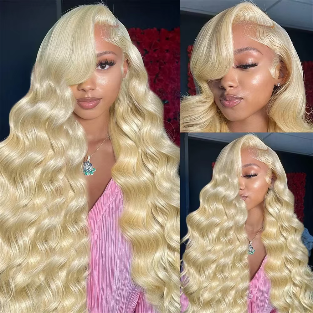 Perruques 13x4 13x6 Full Frontal en cheveux humains, couleur blond miel 613, ondulées, avec dentelle
