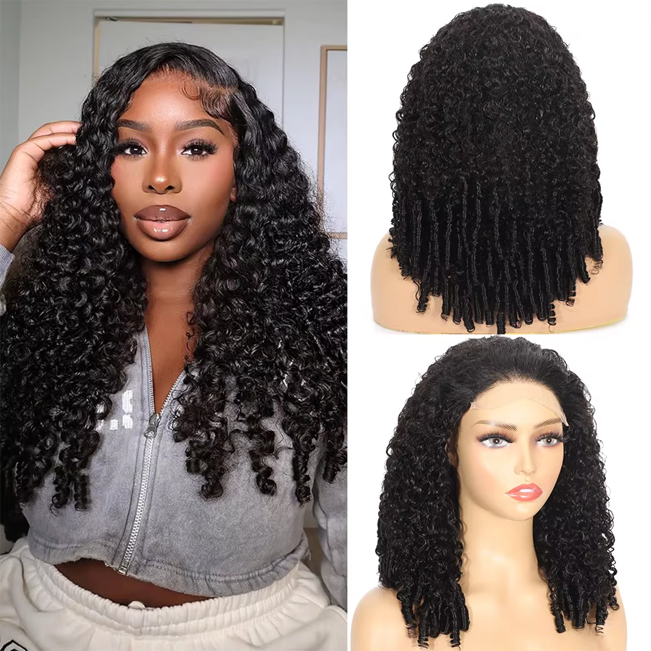 100% Double dessiné cheveux birmans bouclés sans colle dentelle fermeture perruques 250 densité rebo