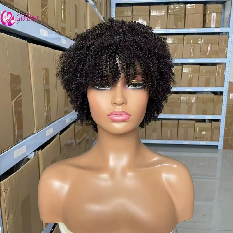Perruque afro bouclée en cheveux humains de qualité supérieure, 10 pouces, densité 180 %, couleur na