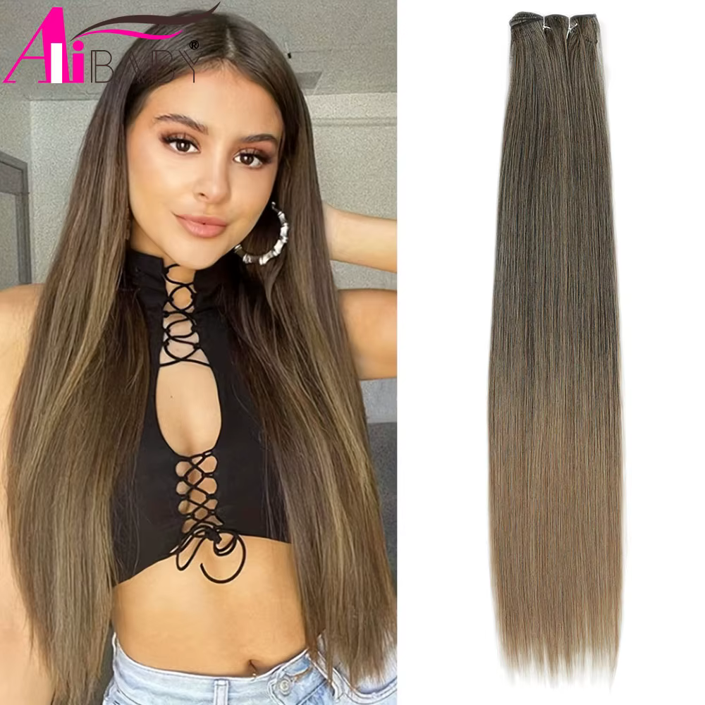 Alibaby cheveux raides paquets Extensions lisse Ombre cheveux tissage 26 pouces longs synthétiques c