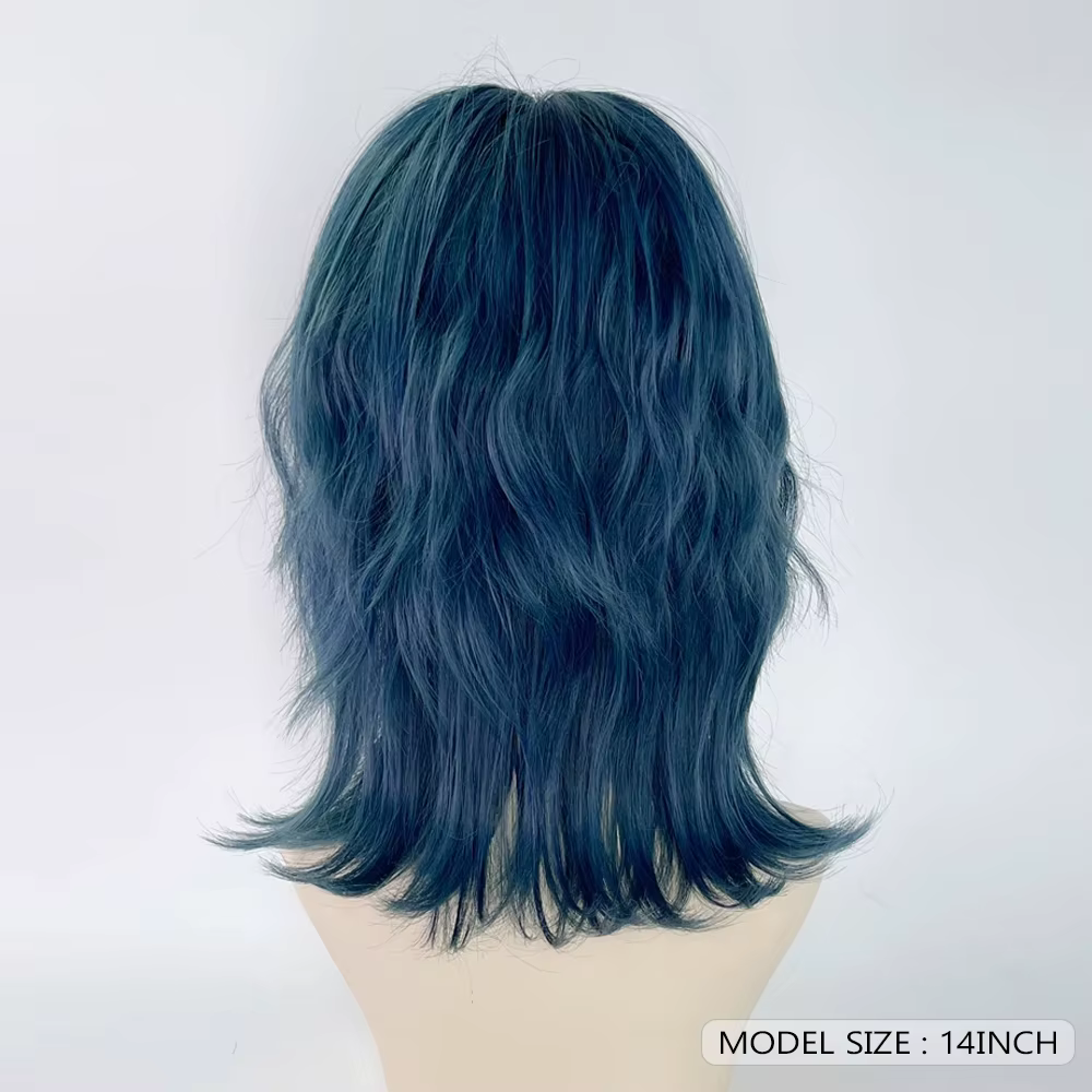 Perruque synthétique bleue à tête de mulet avec frange, perruque courte et lisse pour Cosplay Anime 