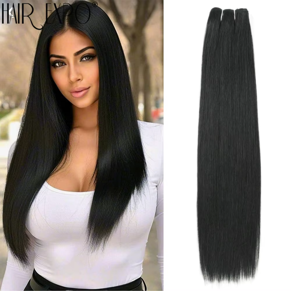 Extensions de cheveux synthétiques lisses de 18 pouces, pleines jusqu'aux pointes, en fibre résistan