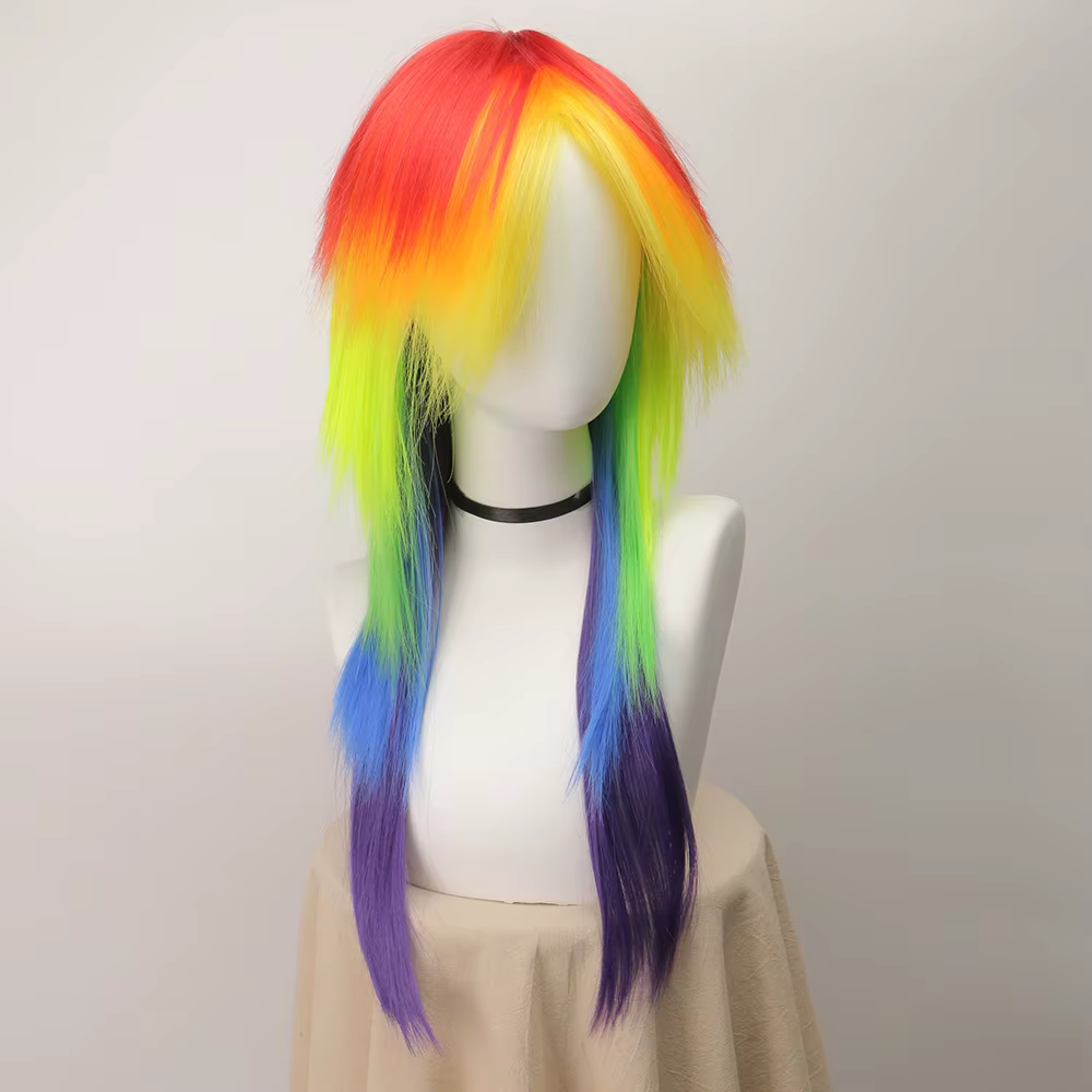 Perruque synthétique longue et lisse arc-en-ciel Dash, perruque de Cosplay multicolore pour Costume 