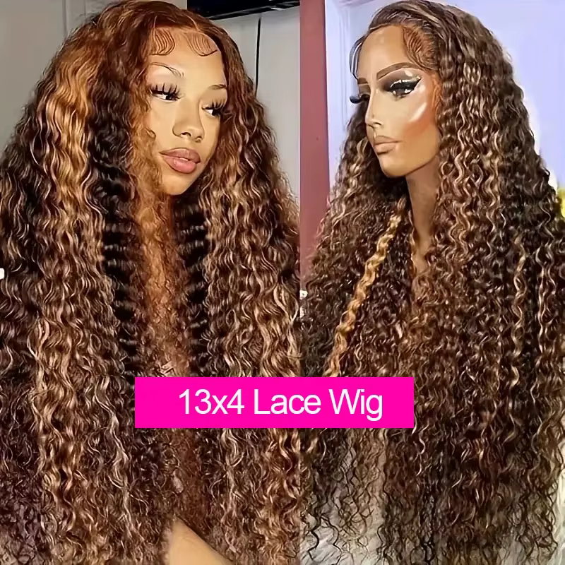 Perruque brésilienne en cheveux humains 13x4 Lace Frontal, densité 250%, couleur 4/27, Deep Wave, pr