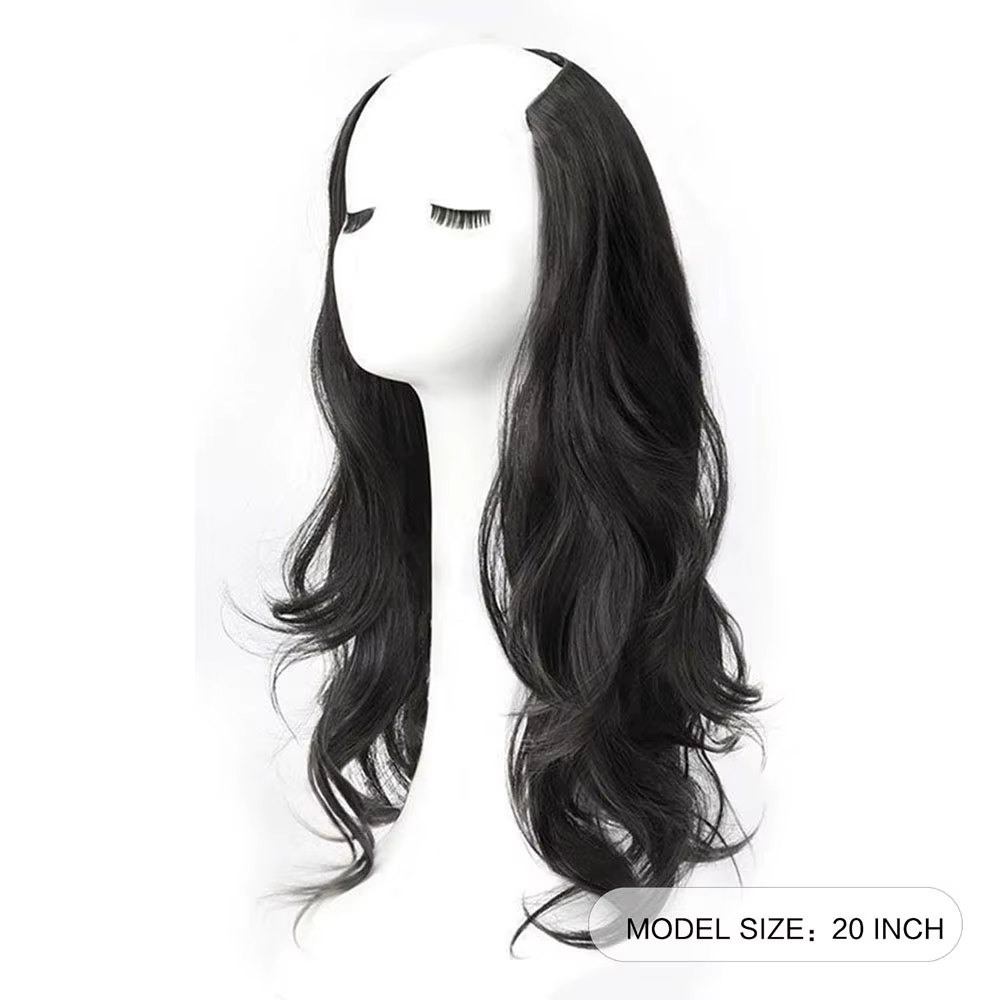 Extension de cheveux synthétiques longs et bouclés de 20 pouces, 4 clips en forme de V, postiche bru
