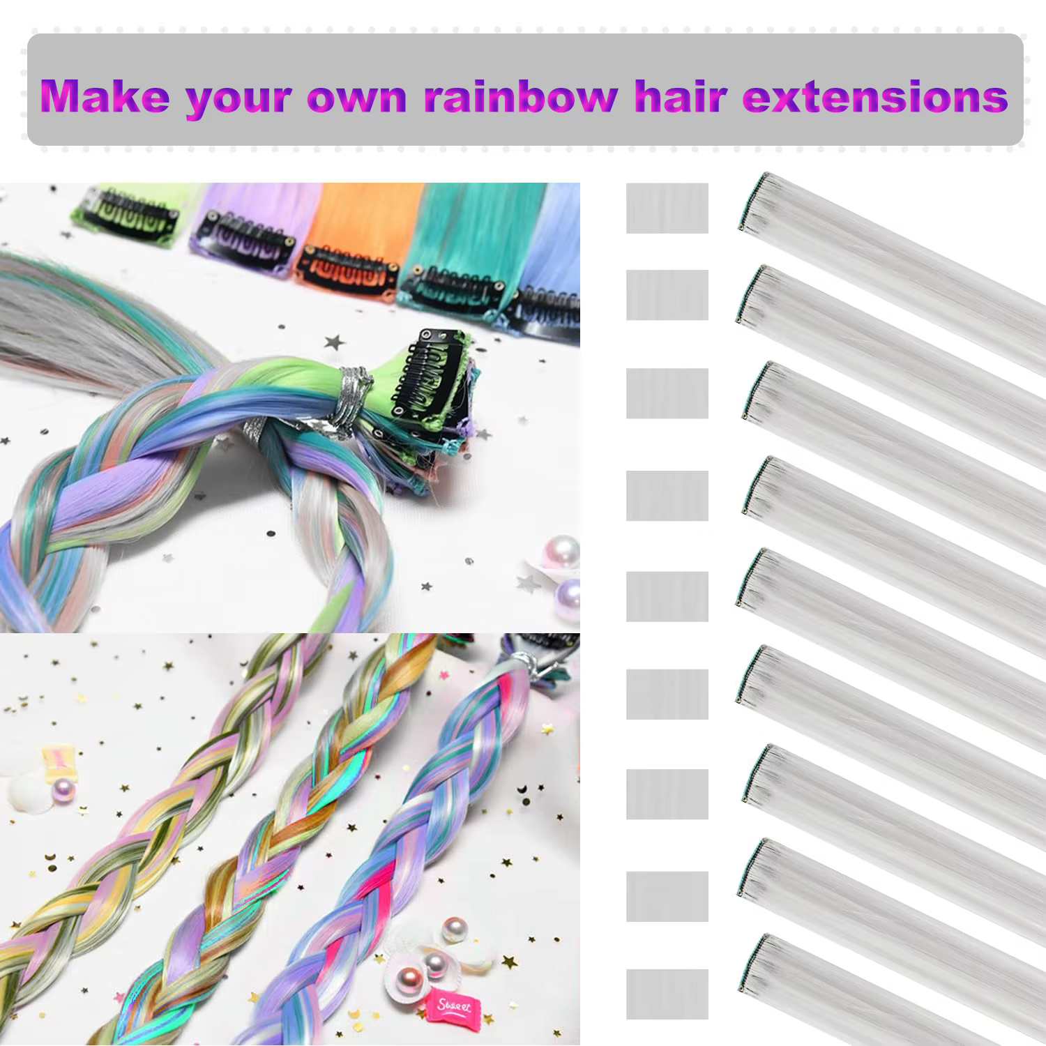 8 paquets d'extensions de cheveux synthétiques colorées 22 pouces droites à clipser sur la fête de n