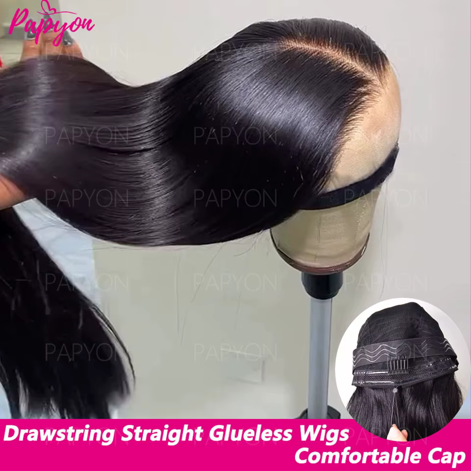 6x4 Straight Drawstring Human Hair Wig Perruques Cheveux Humains Sans Colle cordon de serrage 4x4 Re
