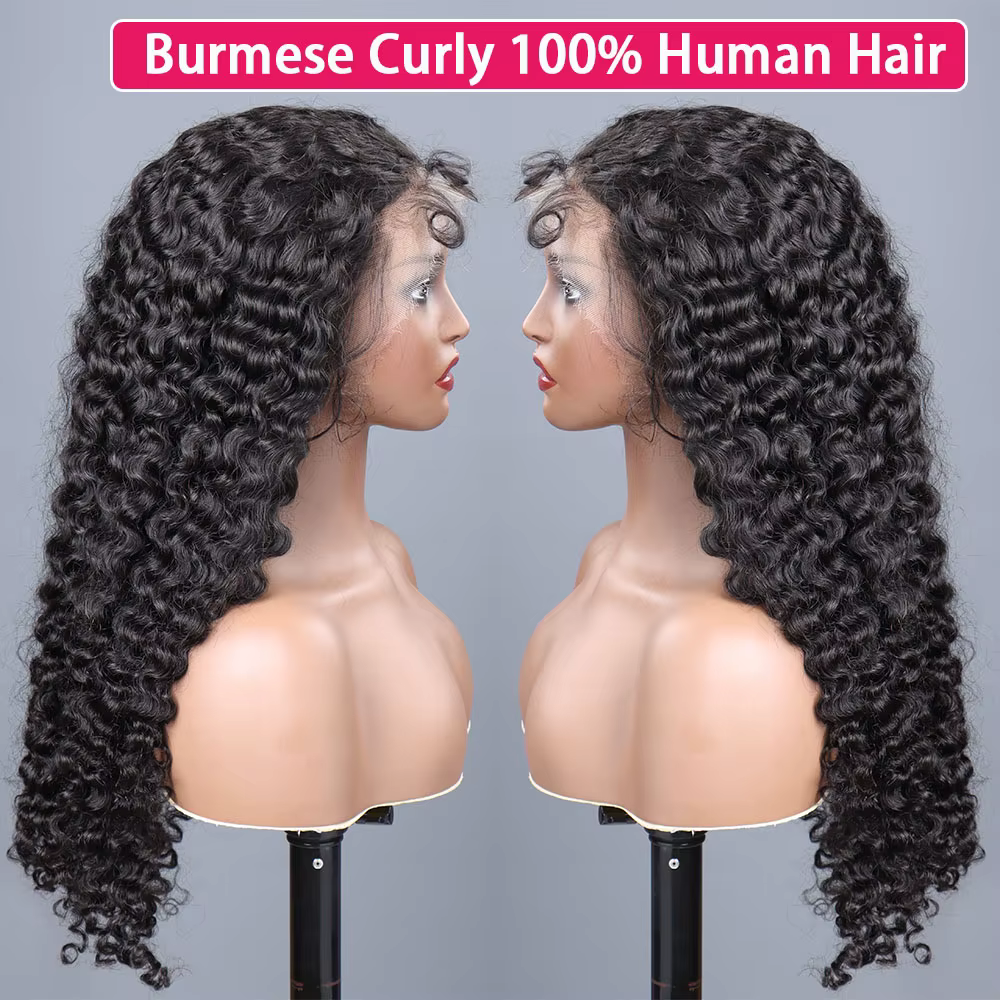 Perruque Cheveux Bouclés Birmanes 13x4 HD Lace Front, Perruque en Cheveux Humains Véritables 5x5 Lac