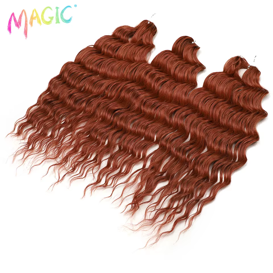 Extensions de cheveux synthétiques ondulés Magic 24 pouces, 3 pièces, rouge cuivre, résistantes à la
