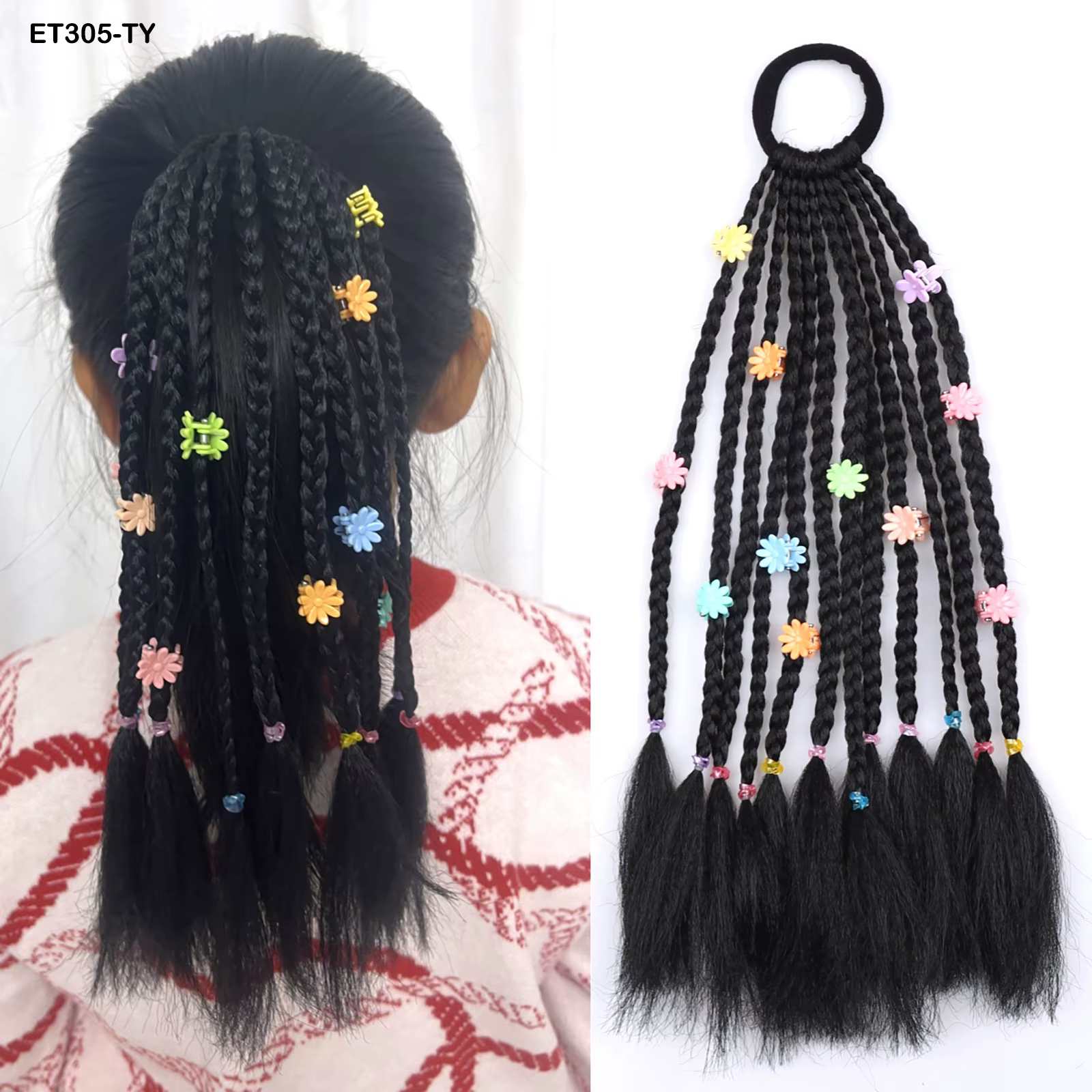 Extensions de cheveux synthétiques tressées en queue de cheval pour filles, style dreadlocks courts,