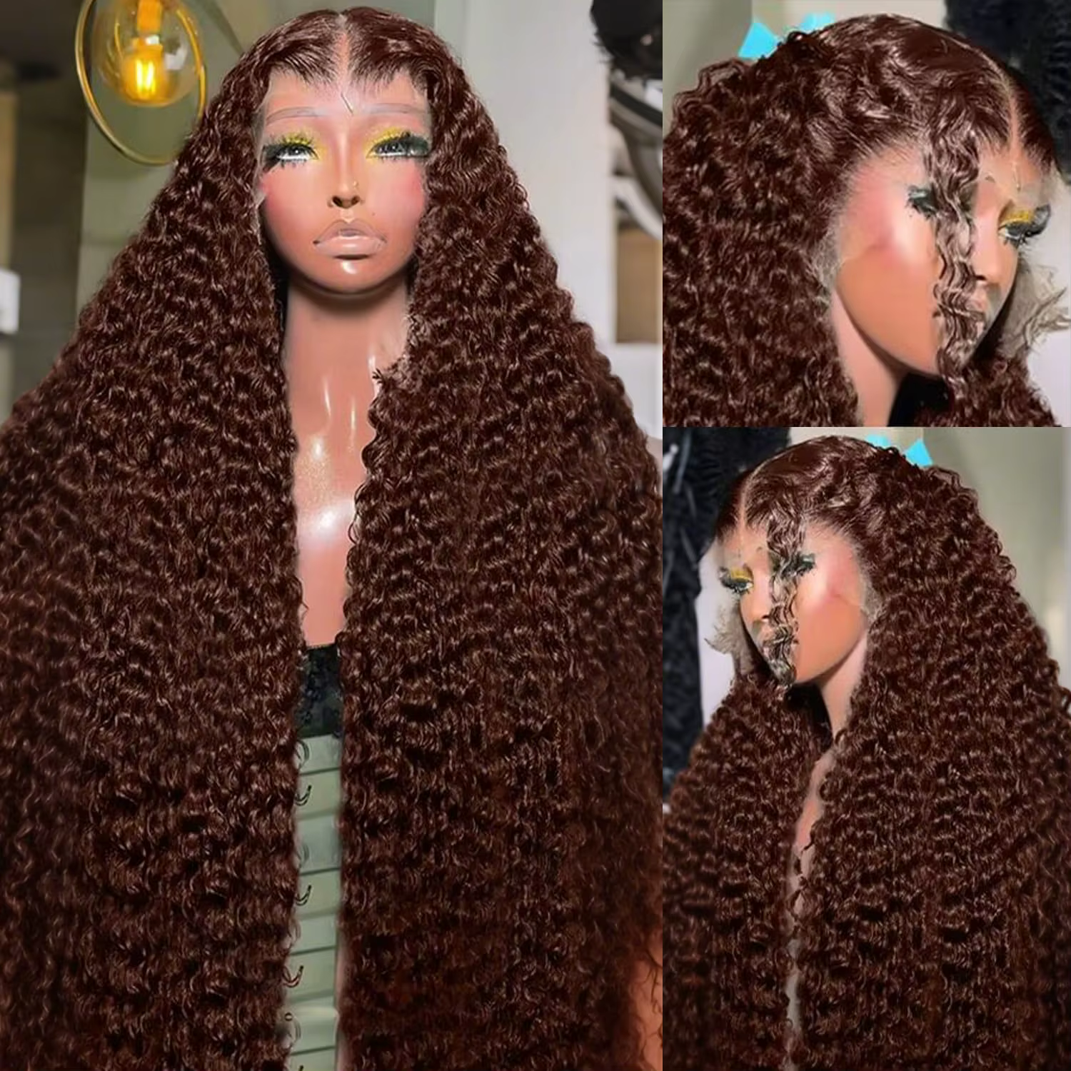 Perruque Lace Front HD 13x6 en Cheveux Humains, Densité 250%, Brun Chocolat, Bouclée Profonde, Ondul