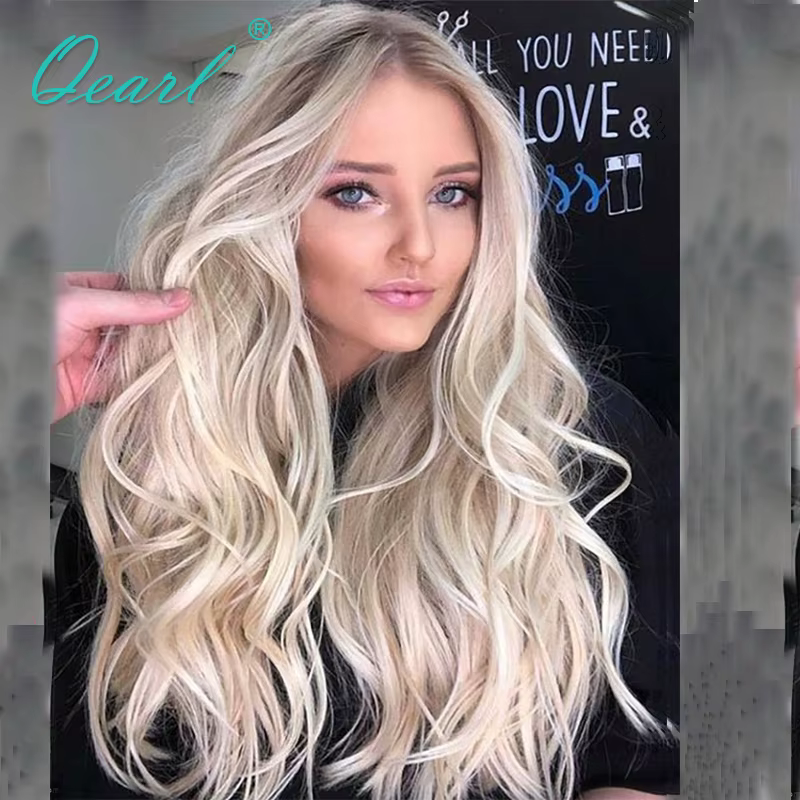 Qearl-Perruque de Cheveux Humains Naturels, Brun Clair, Mèches Blondes Agaçantes, Full Lace, Ultravi