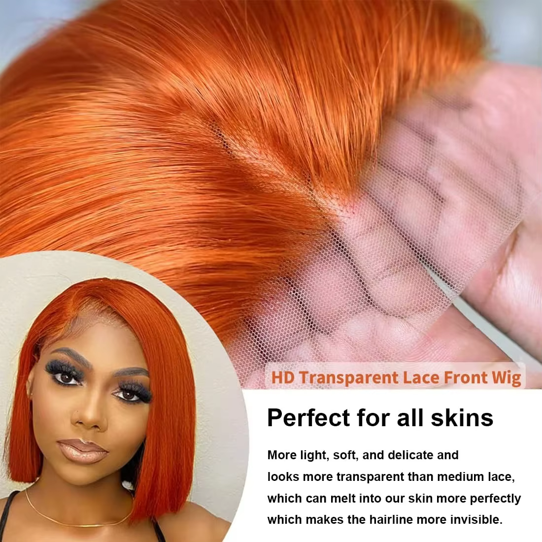 13x4 dentelle avant courte Bob perruque 350 gingembre Orange couleur droite transparente dentelle fr