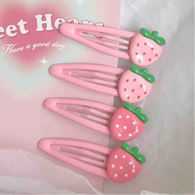 Pinces à cheveux mignonnes à la fraise rose, 4 pièces, adaptées à un usage quotidien, peuvent conten