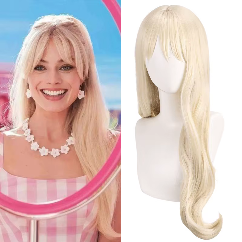 Perruque synthétique longue blonde ondulée pour filles, perruque de cosplay inspirée de Barbie pour