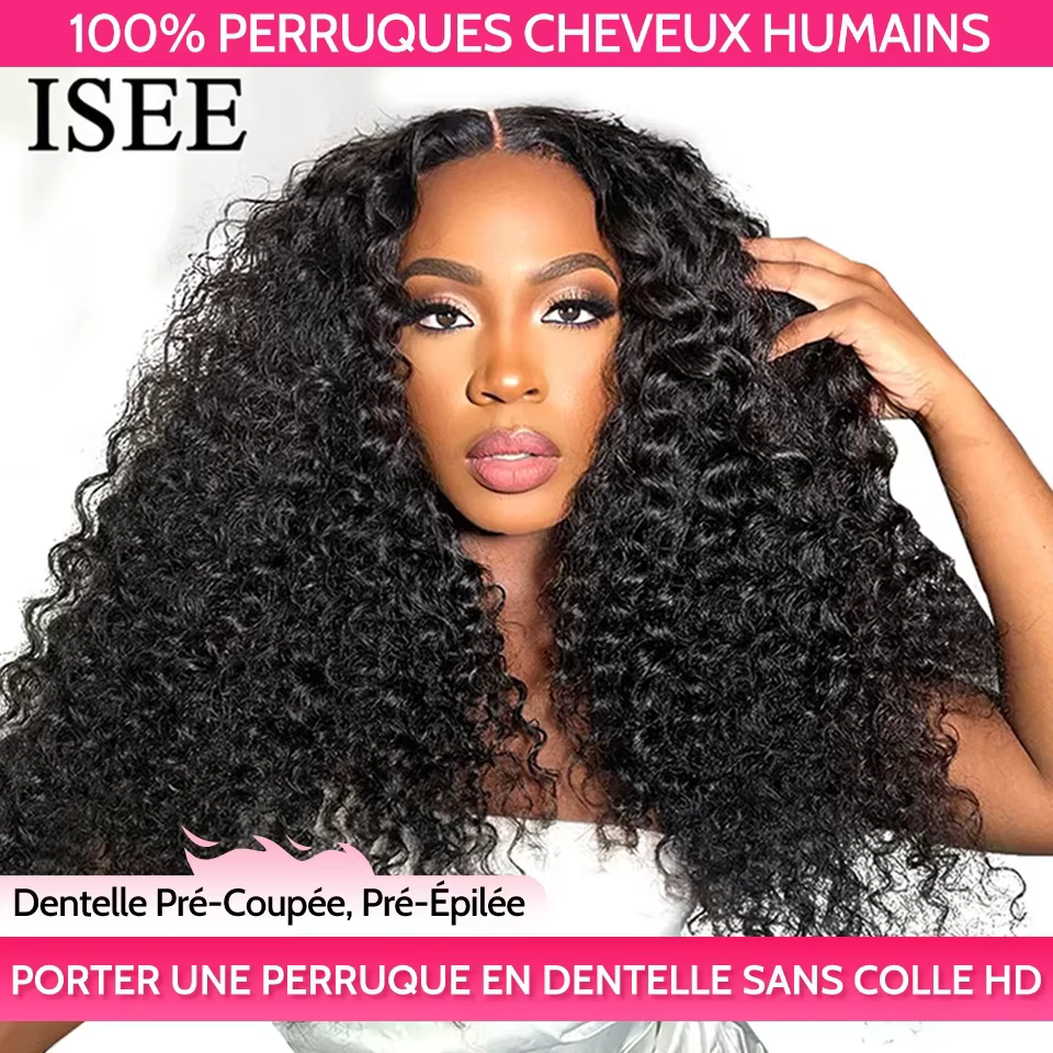 Wear Go perruque ISEE HAIR noeuds pré-plumés crépus bouclés HD dentelle sans colle perruques humaine