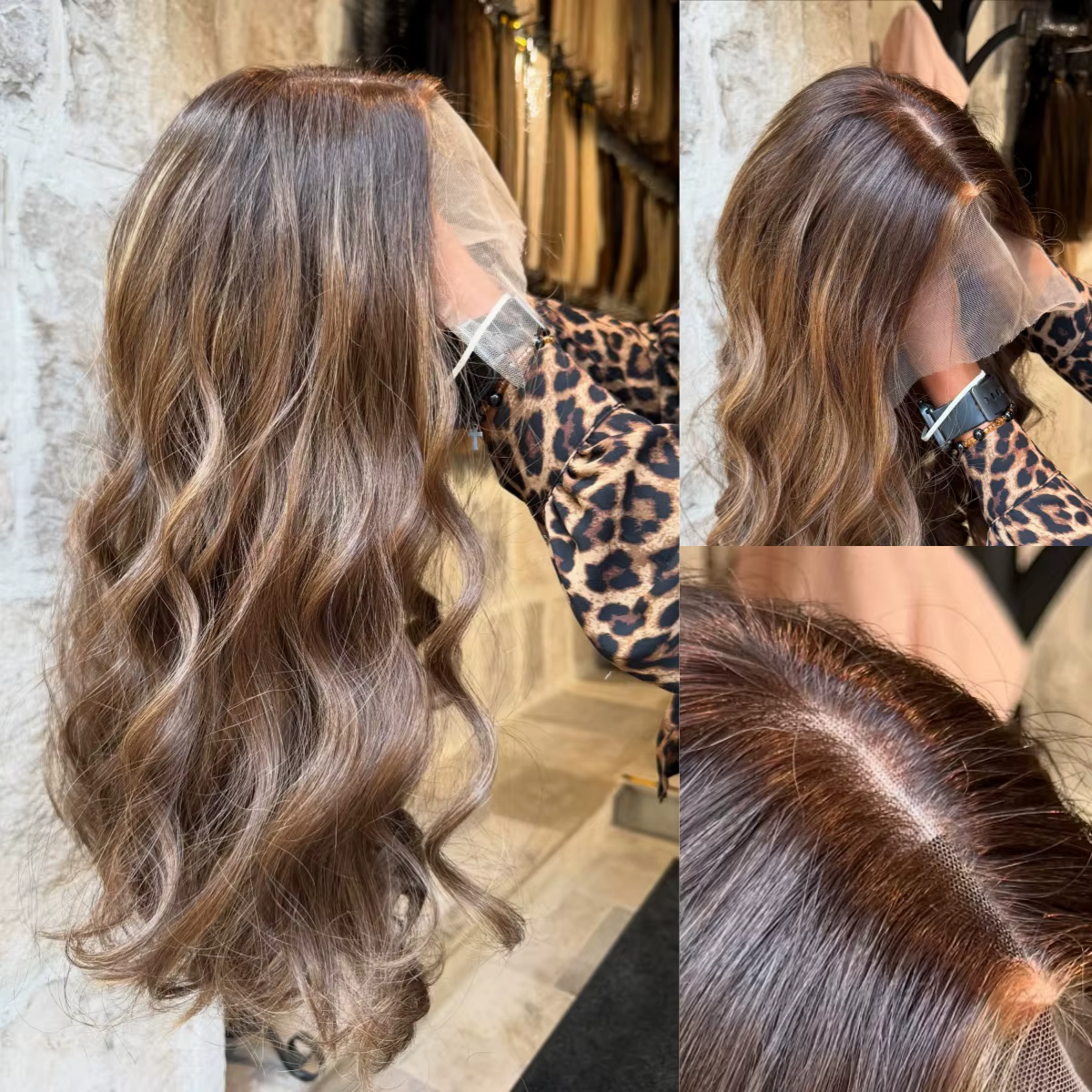 Perruque synthétique marron châtain foncé à reflets ombrés Balayage pour femmes, perruque Body Wave