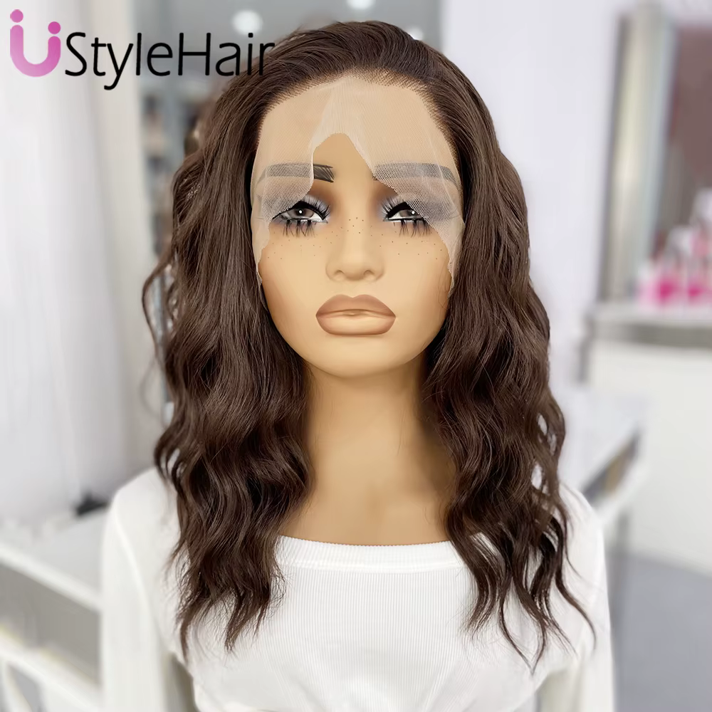 UStyleHair – perruque Lace Front Wig synthétique brune, 12 pouces, perruque ondulée courte, résistan