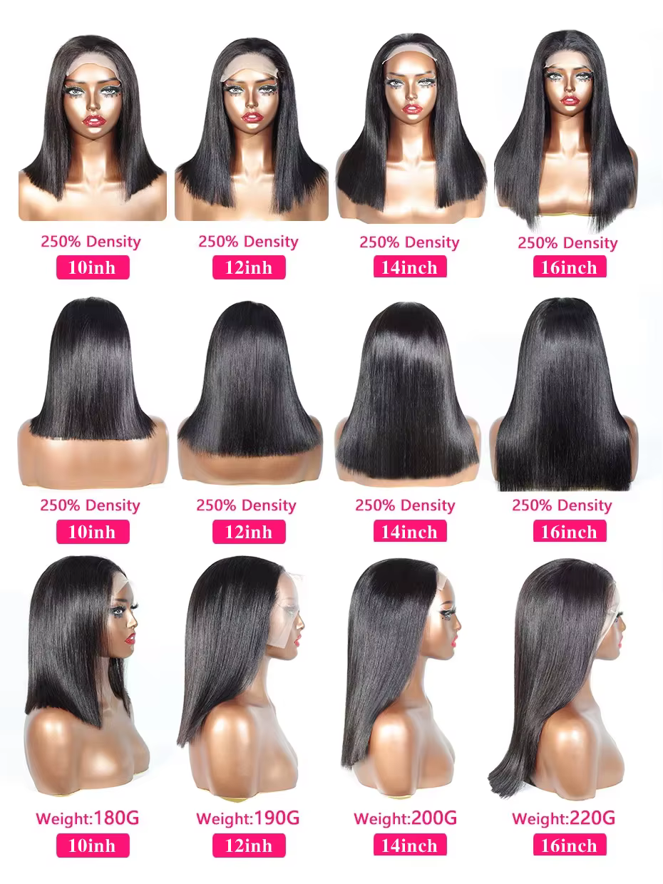 Cheveux bruts vietnamiens 250 densité 100 cheveux humains dentelle frontale perruques droite naturel