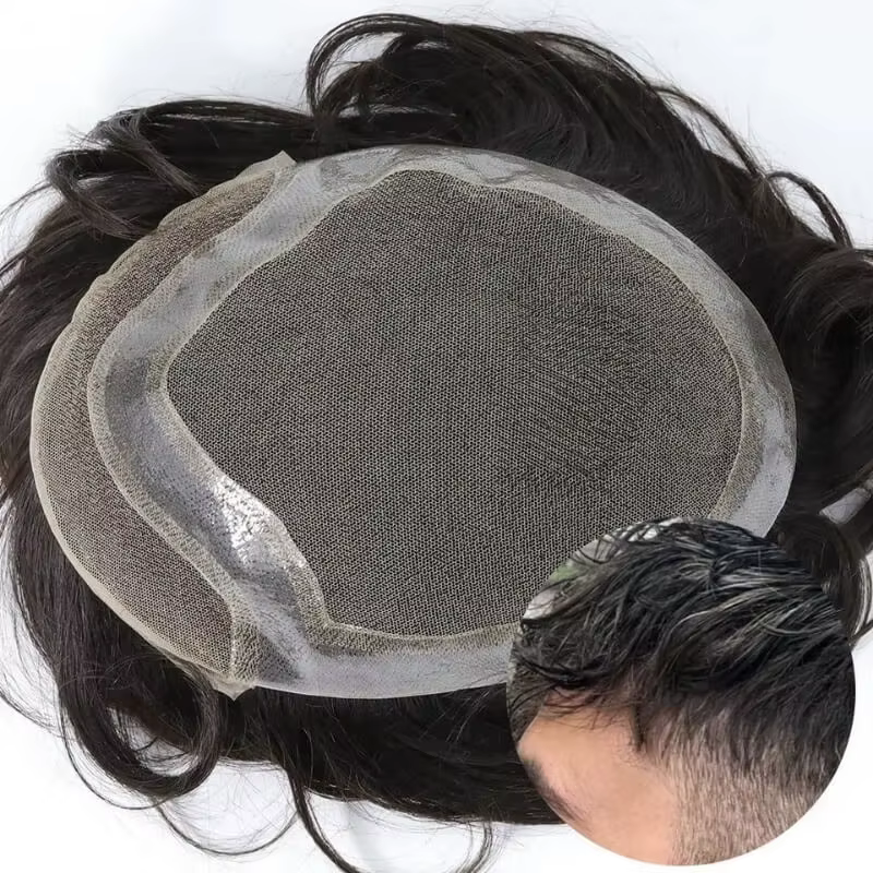 Hollywood toupet hommes perruques respirant dentelle suisse & Pu 100% cheveux humains naturels mâle 