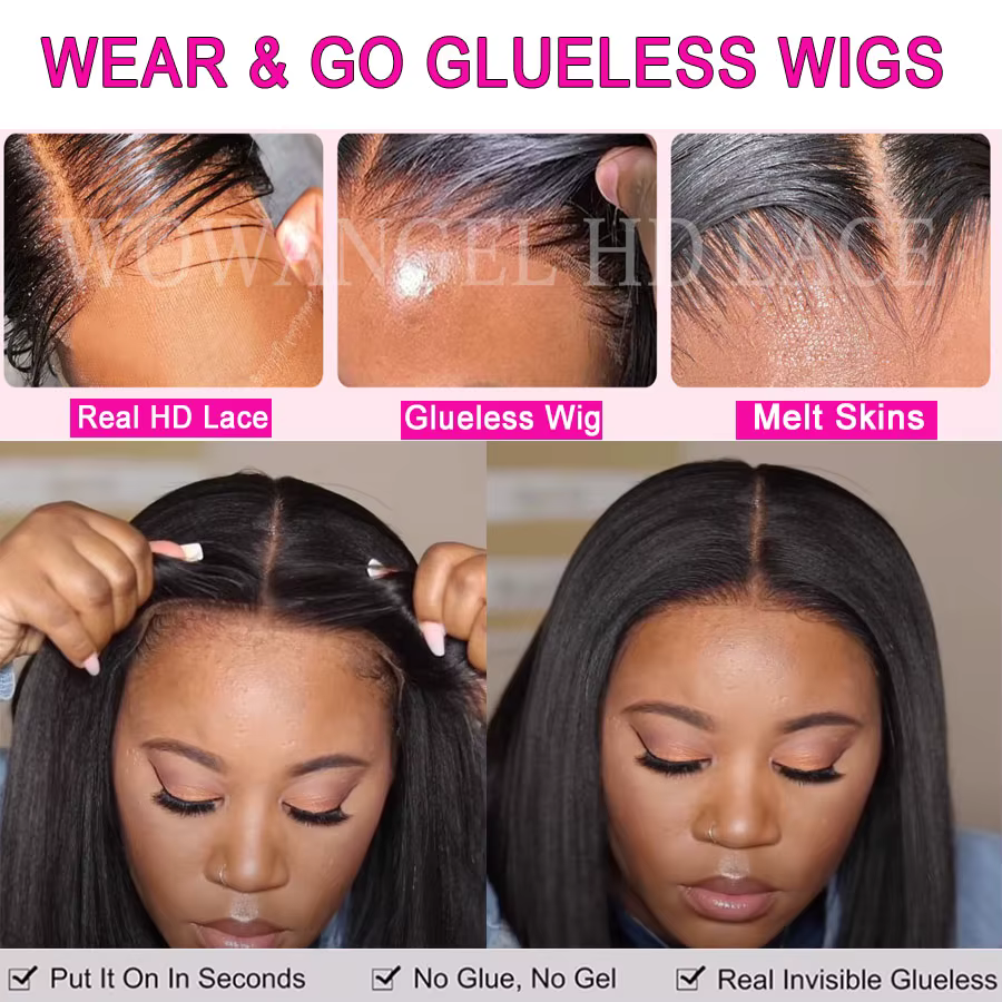 WOWANGEL-Perruque Bob Lace Closure Wig sans colle, cheveux humains lisses, Deep Part, 5x5 HD, 2x6, p