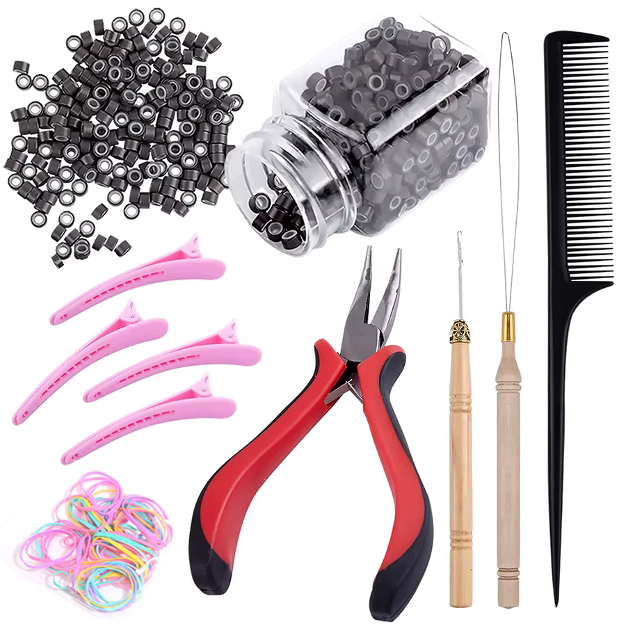 Kit d'outils pour Extensions de cheveux, Micro anneau, 500 pièces, avec perles, crochet, aiguille, b