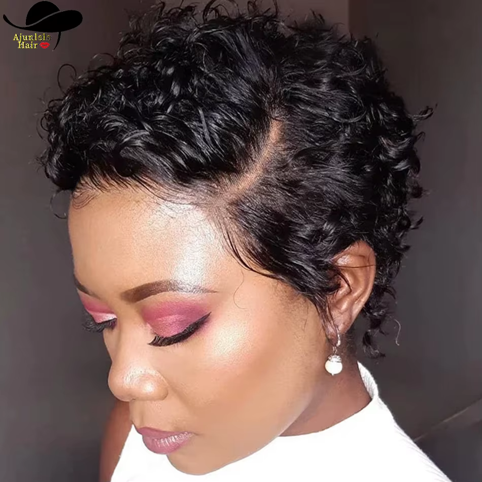 Cheveux brésiliens partie latérale coupe lutin eau perruque bouclée courte pouces perruque de cheveu