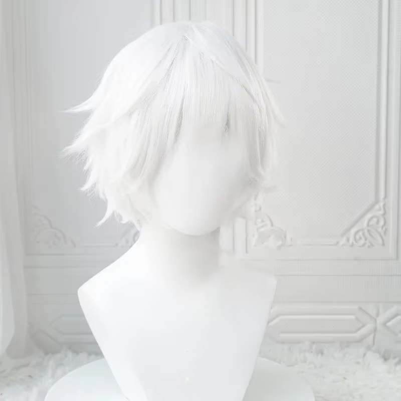 Perruques de Cosplay Anime Kaneki Ken, perruques courtes blanches moelleuses, Patch pour les yeux, c
