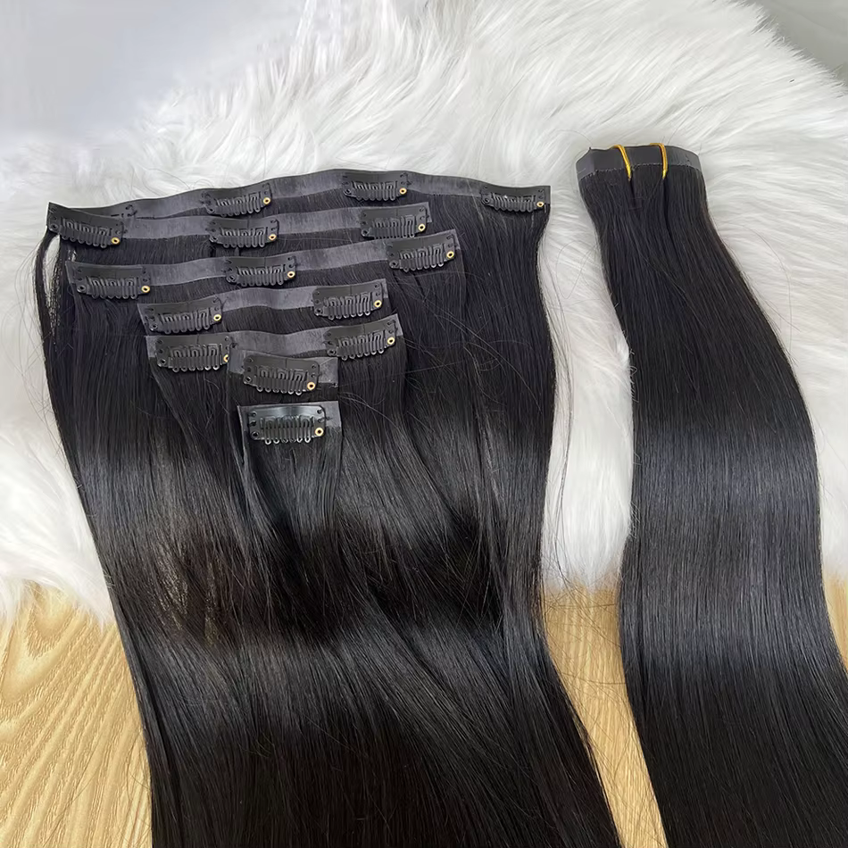 Clips sans couture 100g 7 pièces/ensemble cru non transformés # Extensions de cheveux humains de cou