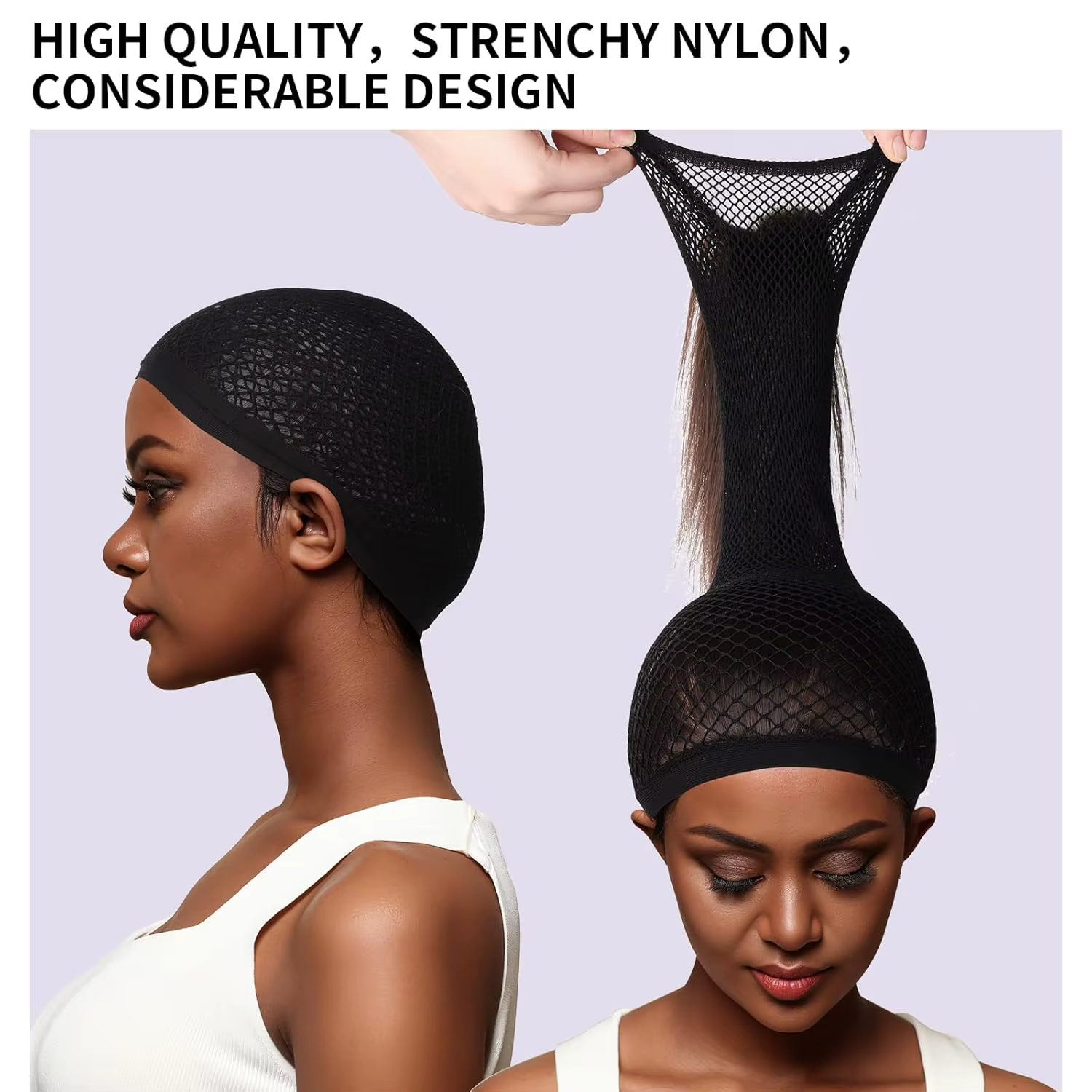 Bonnet de perruque en peau noire, filet à cheveux pour perruques, bonnets de perruque pour femmes, b