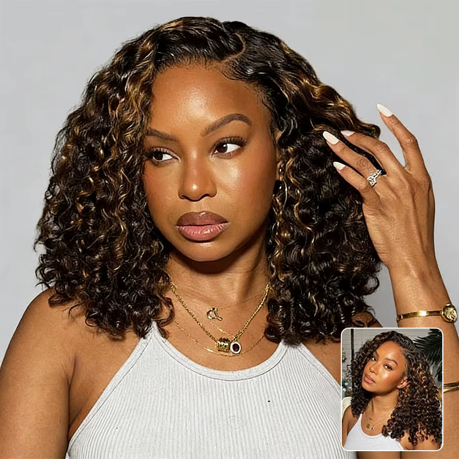 ISEE Hair # Perruques sans colle 7x5 en cheveux humains, effet ombré 2/30, ondulées, pré-épilées, pr