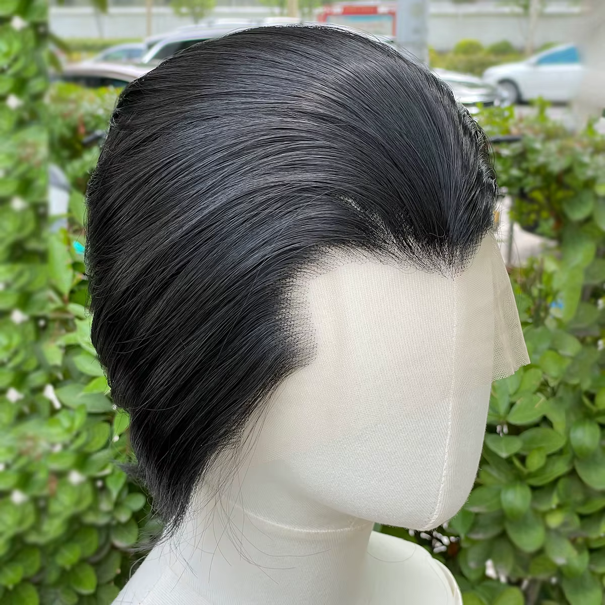 Perruque Lace Front Wig synthétique noire de jais de veuve pour hommes, perruque de Cosplay courte c