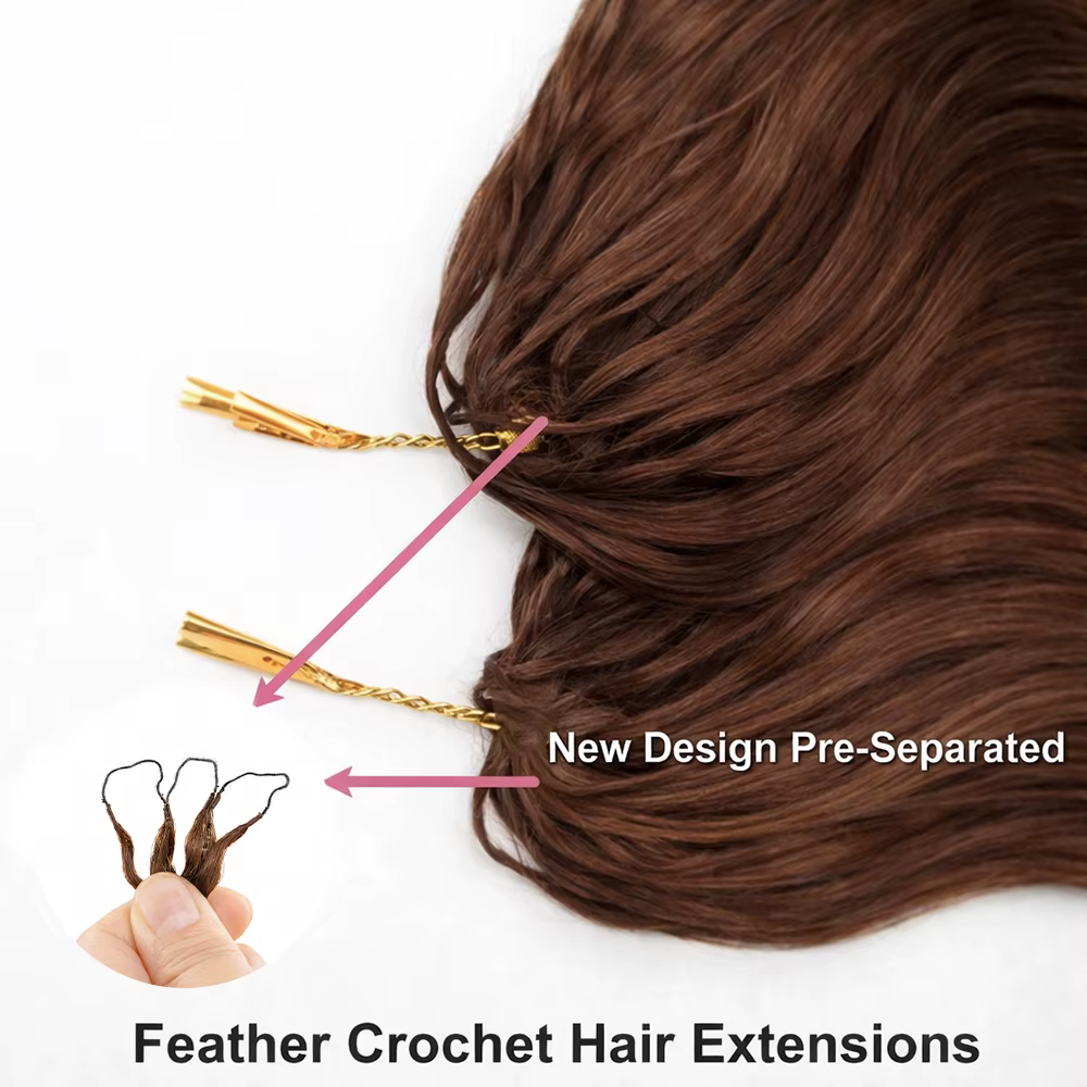 Extensions de cheveux humains ondulés au crochet, pré-séparées, invisibles, micro-boucles, effet plu