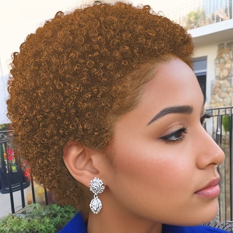 Perruque coupe lutin perruque de cheveux humains perruque courte Afro crépus bouclés perruques pour 