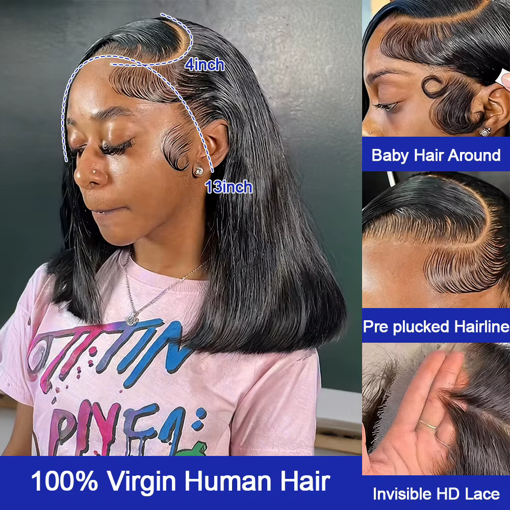 Perruque frontale tressée vietnamienne lisse et droite, pré-épilée, 100 % cheveux humains, sans coll