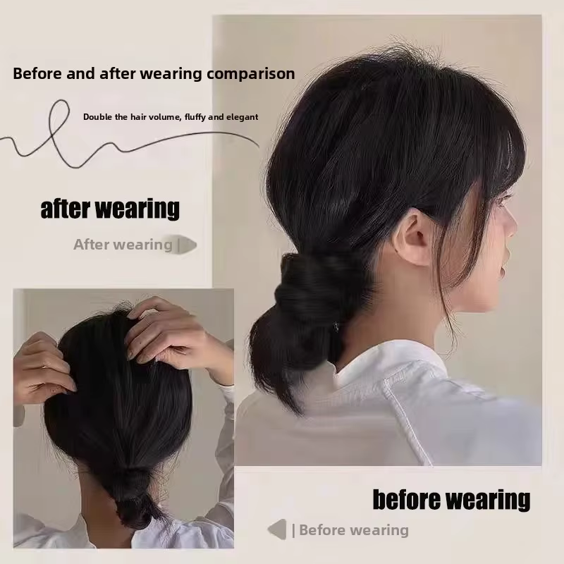 Couleur unie dame fibre synthétique enroulement boule anneau de cheveux perruque bourgeon cheveux ch