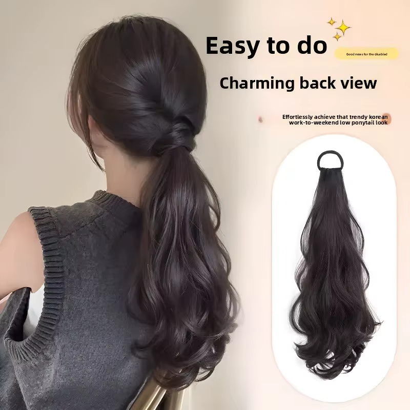 Perruque synthétique Vitality, queue de cheval longue et ondulée avec élastique à haute élasticité,