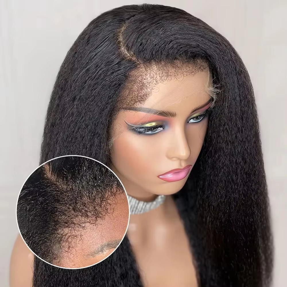 Perruque de cheveux humains 4C Curly Edges Kinky Straight, perruque frontale en dentelle HD transpar