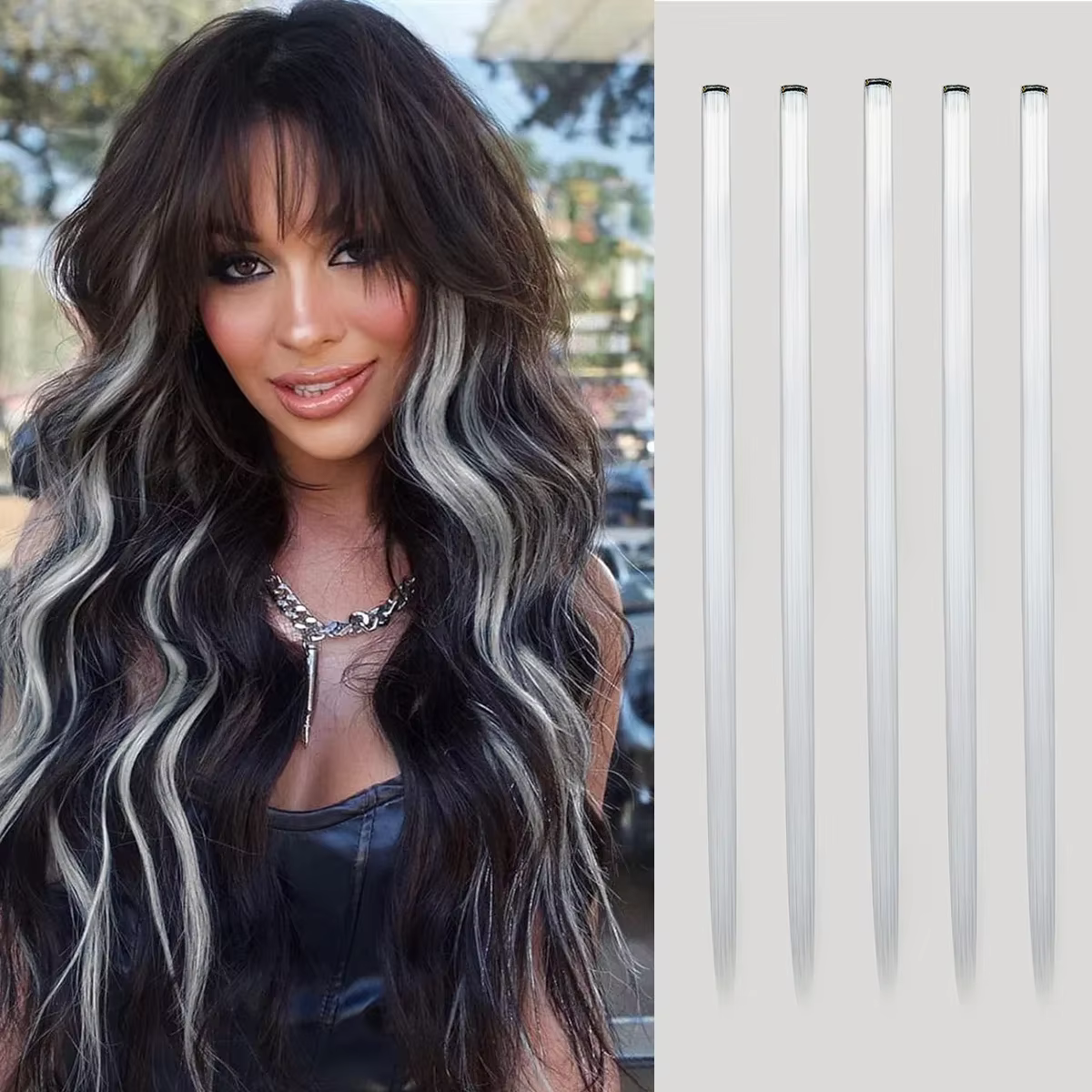 Extensions de cheveux synthétiques colorées à clips, 5 pièces, Extensions de cheveux colorées arc-en