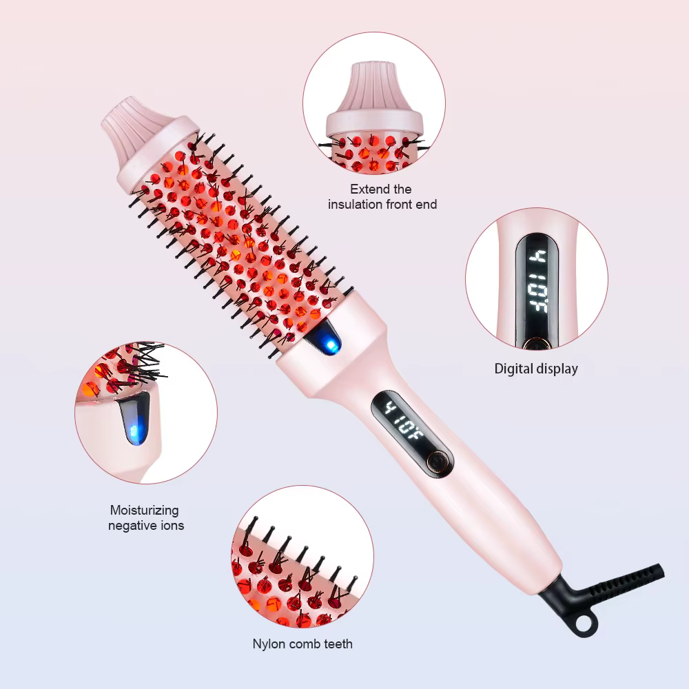 Brosse à boucler infrarouge avec température réglable, peigne chauffant volumisant 38 mm, écran LCD
