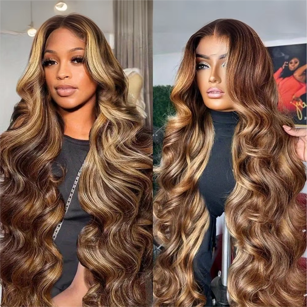 30 pouces miel blond Ombre dentelle avant perruque cheveux humains 13x4 HD dentelle avant perruque 4
