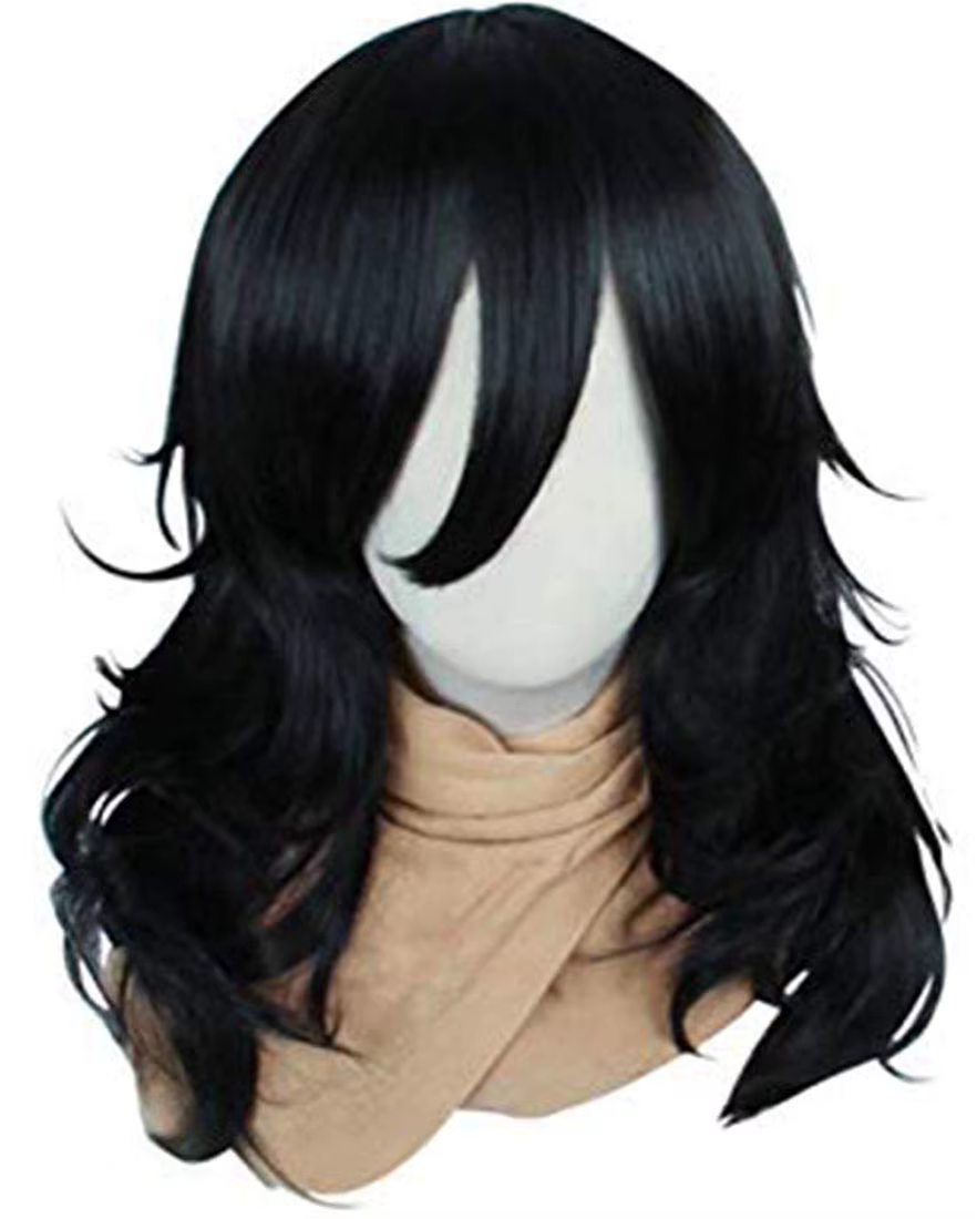 Perruque Synthétique Longue Frange Ondulée pour Cosplay, Noire, Déguisement, Anime, Costume, ixd'Hal