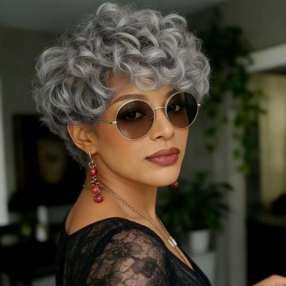 Perruque synthétique Remy brésilienne naturelle |   Perruque courte ondulée et désordonnée, tissée à
