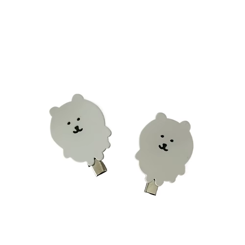Pinces à cheveux ours en acrylique, 2 pièces, Clips latéraux mignons blancs doux pour femmes, access